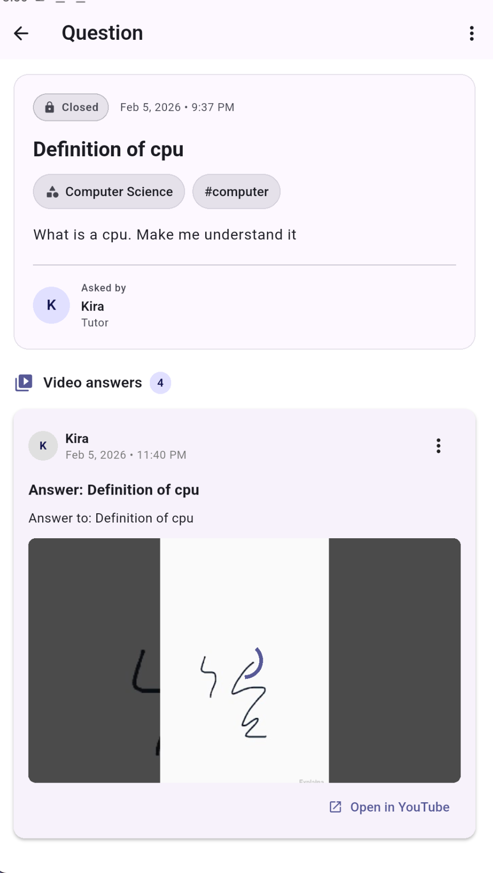 Question and video answers