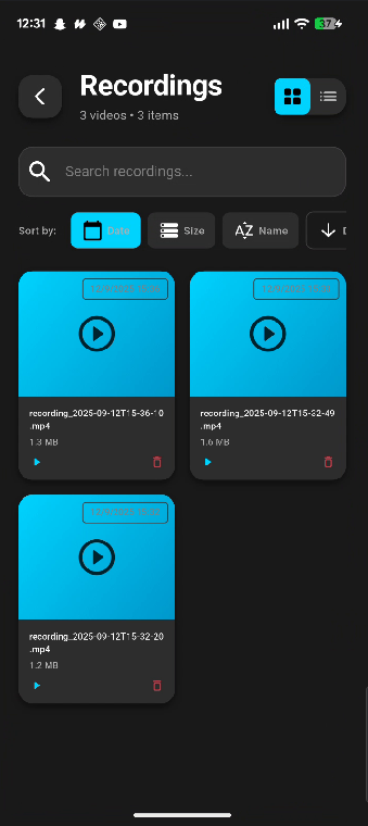Recordings grid