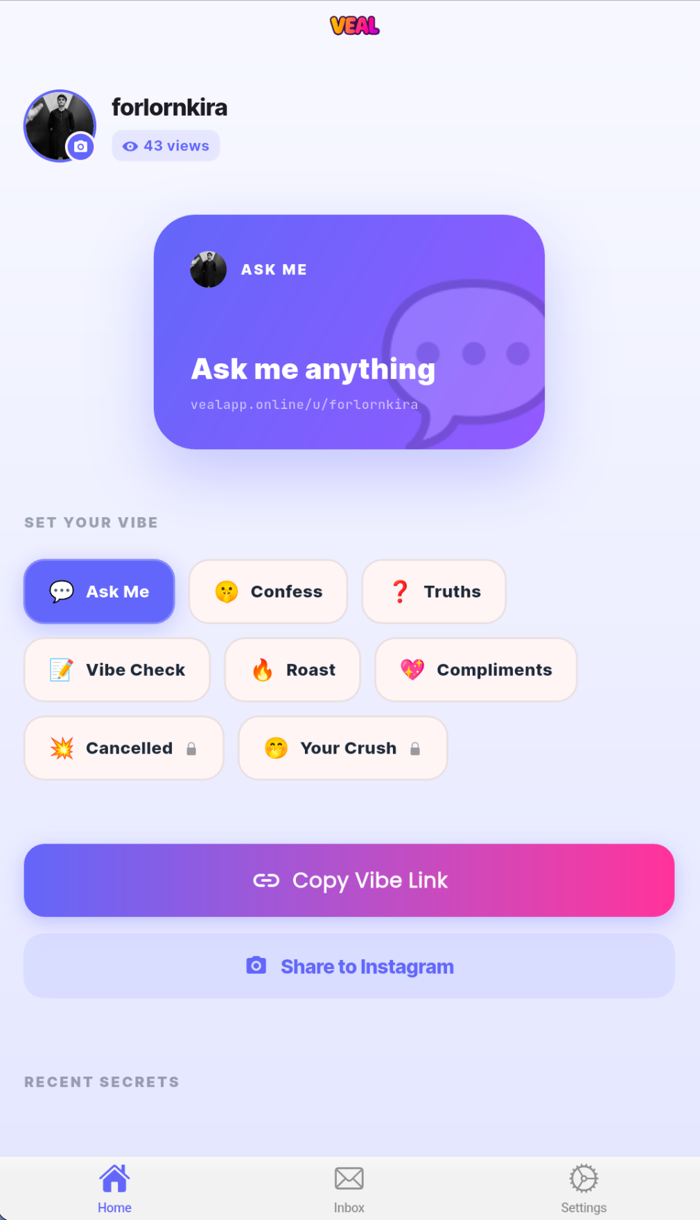 Personal link and sharing